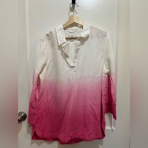 Vineyard Vines Linen Blend White Pink ombré oversized top tunic or coverup